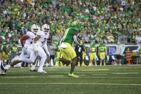 The Oregon Ducks take on the Stanford Cardinal at Autzen Stadium in Eugene, Oregon on October 1, 2022. (Jackson Fisk/ Eric Evans Photography)