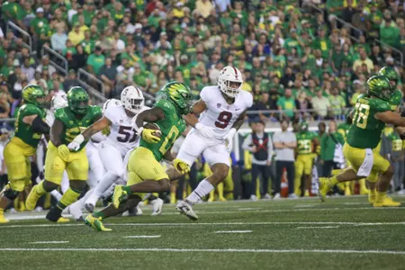 The Oregon Ducks take on the Stanford Cardinal at Autzen Stadium in Eugene, Oregon on October 1, 2022. (Jackson Fisk/ Eric Evans Photography)