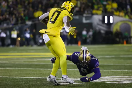The Oregon Ducks take on the Washington Huskies at 4 pm in Eugene, Oregon on Nov 12, 2022.  (Jackson Fisk/ Eric Evans Photography)