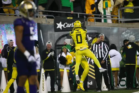 The Oregon Ducks take on the Washington Huskies at 4 pm in Eugene, Oregon on Nov 12, 2022.  (Jackson Fisk/ Eric Evans Photography)