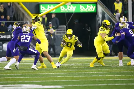 The Oregon Ducks take on the Washington Huskies at 4 pm in Eugene, Oregon on Nov 12, 2022.  (Jackson Fisk/ Eric Evans Photography)