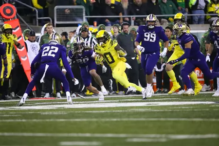The Oregon Ducks take on the Washington Huskies at 4 pm in Eugene, Oregon on Nov 12, 2022.  (Jackson Fisk/ Eric Evans Photography)