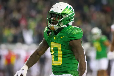 The Oregon Ducks take on then UCLA Bruins at 7:30 pm in Eugene, Oregon on Nov 19, 2022.  (Jackson Fisk / Eric Evans Photography)