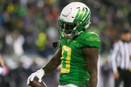 The Oregon Ducks take on then UCLA Bruins at 7:30 pm in Eugene, Oregon on Nov 19, 2022.  (Jackson Fisk / Eric Evans Photography)