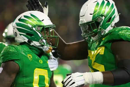 The Oregon Ducks take on then UCLA Bruins at 7:30 pm in Eugene, Oregon on Nov 19, 2022.  (Jackson Fisk / Eric Evans Photography)