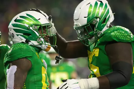 The Oregon Ducks take on then UCLA Bruins at 7:30 pm in Eugene, Oregon on Nov 19, 2022.  (Jackson Fisk / Eric Evans Photography)