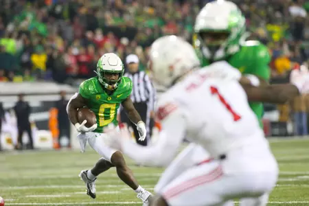 The Oregon Ducks take on then UCLA Bruins at 7:30 pm in Eugene, Oregon on Nov 19, 2022.  (Jackson Fisk / Eric Evans Photography)