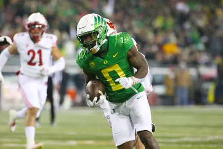 The Oregon Ducks take on then UCLA Bruins at 7:30 pm in Eugene, Oregon on Nov 19, 2022.  (Jackson Fisk / Eric Evans Photography)