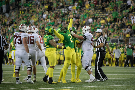The Oregon Ducks take on the Stanford Cardinal at Autzen Stadium in Eugene, Oregon on October 1, 2022 (Isaac Wasserman/ Eric Evans Photography)