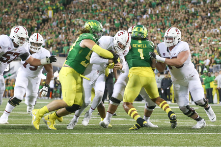 The Oregon Ducks take on the Stanford Cardinal at Autzen Stadium in Eugene, Oregon on October 1, 2022. (Jackson Fisk/ Eric Evans Photography)