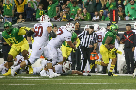 The Oregon Ducks take on the Stanford Cardinal at Autzen Stadium in Eugene, Oregon on October 1, 2022. (Jackson Fisk/ Eric Evans Photography)