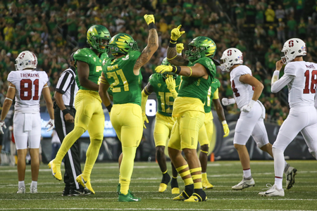 The Oregon Ducks take on the Stanford Cardinal at Autzen Stadium in Eugene, Oregon on October 1, 2022. (Jackson Fisk/ Eric Evans Photography)