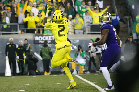 The Oregon Ducks take on the Washington Huskies at 4 pm in Eugene, Oregon on Nov 12, 2022. (Jackson Fisk/ Eric Evans Photography)