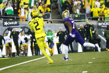 The Oregon Ducks take on the Washington Huskies at 4 pm in Eugene, Oregon on Nov 12, 2022.  (Jackson Fisk/ Eric Evans Photography)