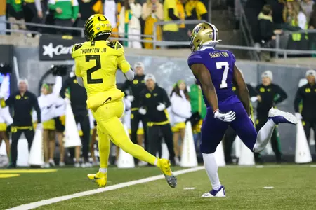 The Oregon Ducks take on the Washington Huskies at 4 pm in Eugene, Oregon on Nov 12, 2022.  (Jackson Fisk/ Eric Evans Photography)