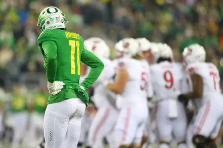 The Oregon Ducks take on then UCLA Bruins at 7:30 pm in Eugene, Oregon on Nov 19, 2022.  (Jackson Fisk / Eric Evans Photography)