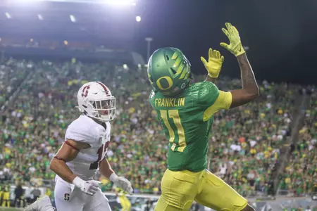 The Oregon Ducks take on the Stanford Cardinal at Autzen Stadium in Eugene, Oregon on October 1, 2022. (Jackson Fisk/ Eric Evans Photography)