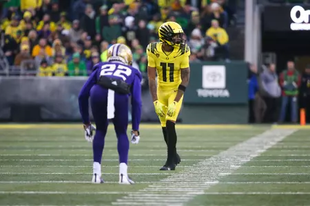 The Oregon Ducks take on the Washington Huskies at 4 pm in Eugene, Oregon on Nov 12, 2022.  (Jackson Fisk/ Eric Evans Photography)