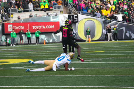 The Oregon Ducks take on the Ucla Bruins at 12:30pm in Eugene, Oregon on Oct 22, 2022. (Jackson Fisk/ Eric Evans Photography)