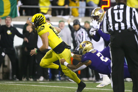 The Oregon Ducks take on the Washington Huskies at 4 pm in Eugene, Oregon on Nov 12, 2022. (Jackson Fisk/ Eric Evans Photography)