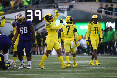 The Oregon Ducks take on the Washington Huskies at 4 pm in Eugene, Oregon on Nov 12, 2022. (Jackson Fisk/ Eric Evans Photography)