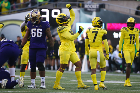 The Oregon Ducks take on the Washington Huskies at 4 pm in Eugene, Oregon on Nov 12, 2022. (Jackson Fisk/ Eric Evans Photography)