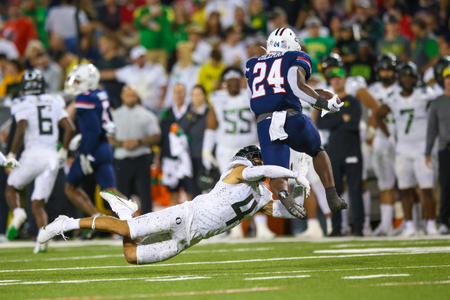 The Oregon Ducks take on the Arizona Wildcats at 6pm in Tucson, Arizona on Oct 8, 2022. (Jackson Fisk/ Eric Evans Photography)