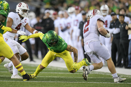 The Oregon Ducks take on the Stanford Cardinal at Autzen Stadium in Eugene, Oregon on October 1, 2022 (Isaac Wasserman/ Eric Evans Photography)