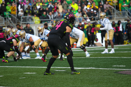 The Oregon Ducks take on the Ucla Bruins at 12:30pm in Eugene, Oregon on Oct 22, 2022. (Jackson Fisk/ Eric Evans Photography)