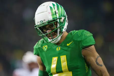 The Oregon Ducks take on then UCLA Bruins at 7:30 pm in Eugene, Oregon on Nov 19, 2022.  (Jackson Fisk / Eric Evans Photography)