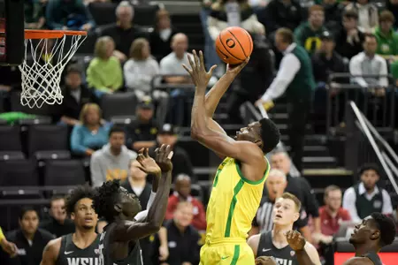 The Oregon Ducks take on the Washington State Cougars at Matthew Knight Arena in Eugene, Oregon on December 1, 2022 (Isaac Wasserman/ Eric Evans Photography)