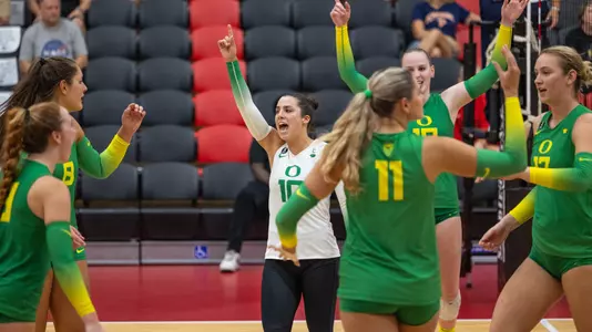 Team celebration vs Pepperdine - Sept. 2
