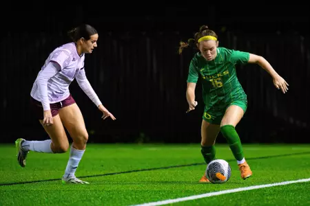 The University of Oregon Ducks Soccer team played Arizona State University in a home match at Papé Field in Eugene, Oregon, on October 13, 2023. (Eric Becker/GoDucks)