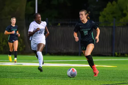 The University of Oregon Ducks Soccer team played California Baptist University in a home match at Papé Field in Eugene, Oregon, on September 7, 2023. (Eric Becker/GoDucks)