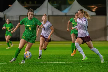 The University of Oregon Ducks Soccer team played Arizona State University in a home match at Papé Field in Eugene, Oregon, on October 13, 2023. (Eric Becker/GoDucks)