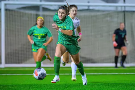 The University of Oregon Ducks Soccer team played the University of Washington Huskies in a home match at Papé Field in Eugene, Oregon, on Oct. 26, 2023. (Eric Becker/GoDucks)