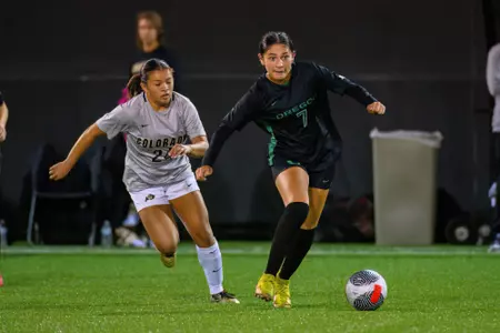 The University of Oregon Ducks Soccer team played the University of Colorado in a home match at Papé Field in Eugene, Oregon, on September 28, 2023. (Eric Becker/GoDucks)