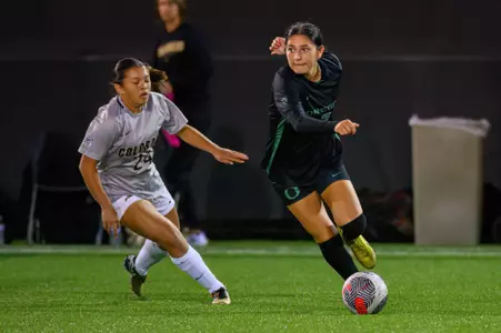 The University of Oregon Ducks Soccer team played the University of Colorado in a home match at Papé Field in Eugene, Oregon, on September 28, 2023. (Eric Becker/GoDucks)