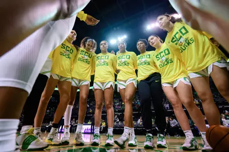 The University of Oregon Ducks Women's Basketball team played the Grand Canyon University Antelopes in a home game at Matthew Knight Arena in Eugene, Ore., on Nov. 18, 2024. (Eric Becker/Oregon WBB)