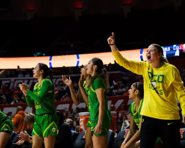 The Oregon women's basketball team takes on Illinois at State Farm Center in Champaign, Ill. on Dec. 28, 2024.