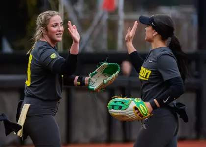The University of Oregon Ducks Softball team played the Arizona State University Sun Devils in a home match at Jane Sanders Stadium in Eugene, Oregon, on March 23, 2024. (Eric Becker/Oregon Softball)