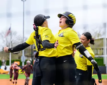 The University of Oregon Ducks Softball team played the Arizona State University Sun Devils in a home match at Jane Sanders Stadium in Eugene, Oregon, on March 24, 2024. (Eric Becker/Oregon Softball)