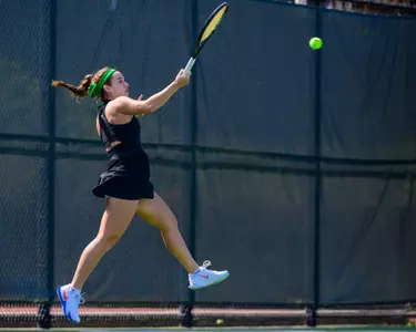 The University of Oregon Ducks Women's Tennis team played the University of Washington Huskies in a home match at the Student Tennis Center in Eugene, Ore., on March 29, 2024.  (Eric Becker/Oregon Women's Tennis)