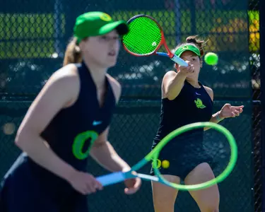 The University of Oregon Ducks Women's Tennis team played the University of Washington Huskies in a home match at the Student Tennis Center in Eugene, Ore., on March 29, 2024. (Eric Becker/Oregon Women's Tennis)