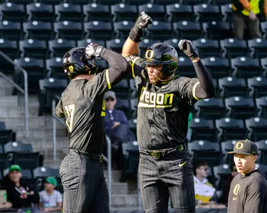The University of Oregon Ducks Baseball team played the Sacramento State University Hornets in a home game at PK Park in Eugene, Ore., on April 10, 2024. (Eric Becker/Oregon Baseball)