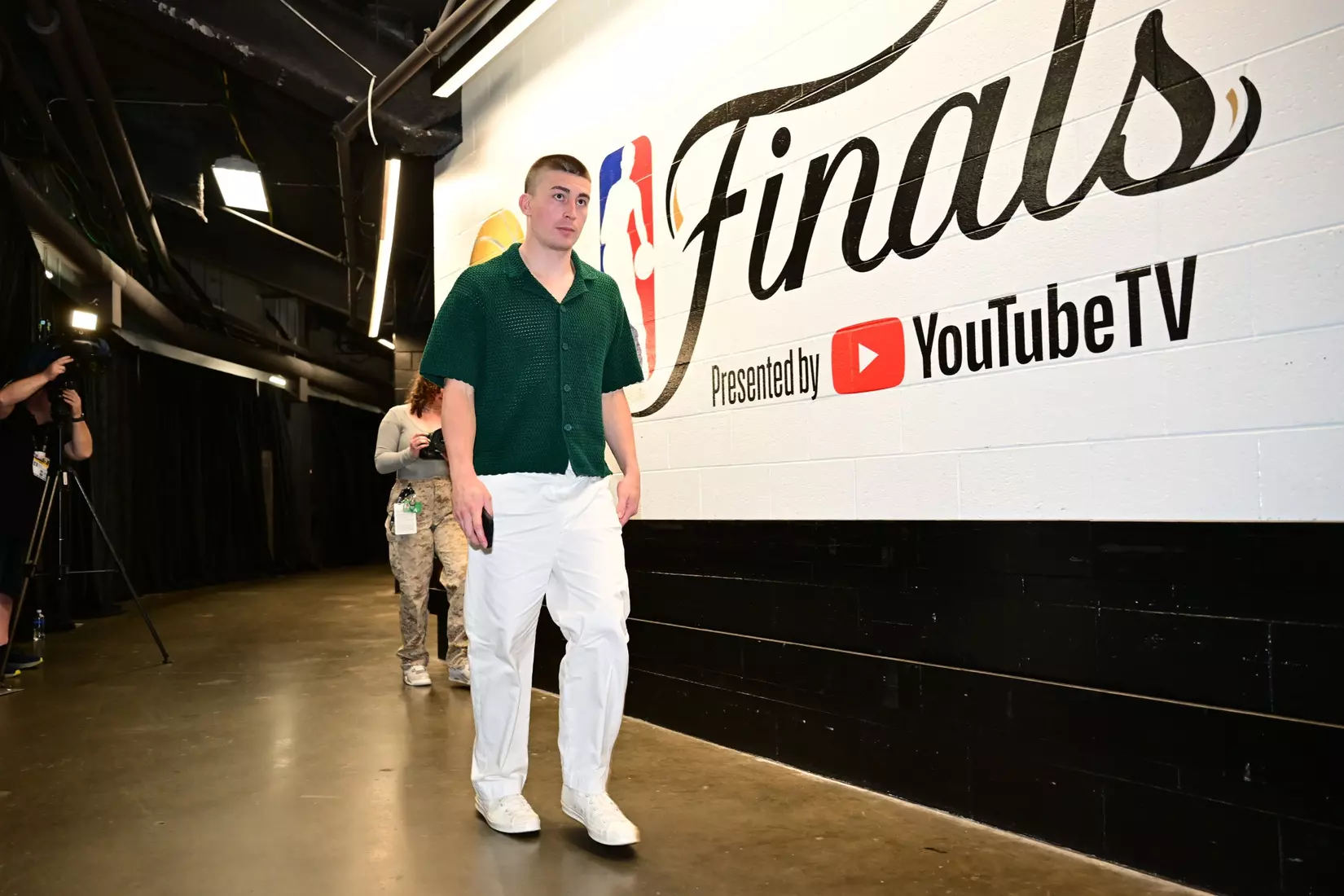 BOSTON, MA - JUNE 17: Payton Pritchard #11 of the Boston Celtics arrives to the arena before the game against the Dallas Mavericks during Game Five of the 2024 NBA Finals on June 17, 2024 at the TD Garden in Boston, Massachusetts. NOTE TO USER: User expressly acknowledges and agrees that, by downloading and or using this photograph, User is consenting to the terms and conditions of the Getty Images License Agreement. Mandatory Copyright Notice: Copyright 2024 NBAE  (Photo by Adam Hagy/NBAE via Getty Images)