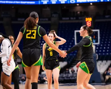 The Oregon women's basketball team plays Penn State on Jan. 9, 2025 at Bryce Jordan Center in University Park, Pa.