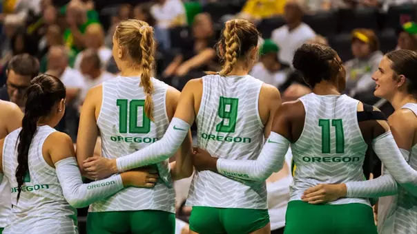 Oregon sweeps Ohio State at Matthew Knight Arena, improves to 11-3 overall and 2-2 in Big Ten play (Oct. 4, 2025)