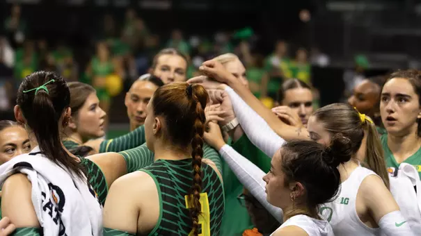 Team huddle vs Iowa (Oct. 3)