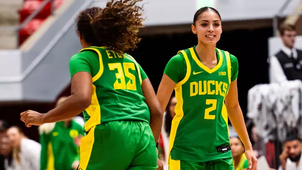 The Oregon women's basketball team takes on Washington State at Beasley Coliseum in Pullman, Wash., on Nov. 19, 2025.